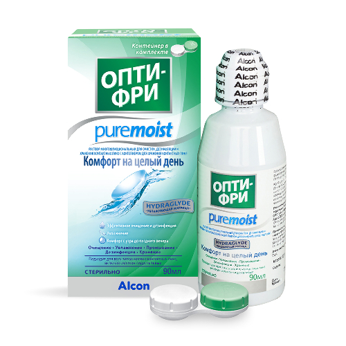 Опти-фри pure moist раствор многофункциональный для очистки дезинфекции и хранения линз 90 мл+контейнер
