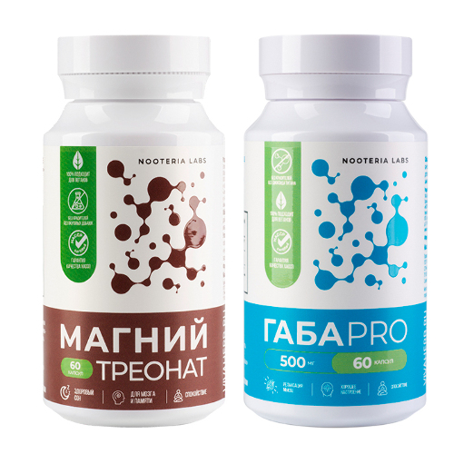 Набор из 1 уп. NOOTERIA LABS МАГНИЯ ТРЕОНАТ N60 КАПС ПО 826МГ +1 уп. ГАБА PRO N60 КАПС ПО 540МГ  по специальной цене