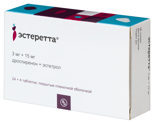Эстеретта 3 мг + 15 мг 28 шт. таблетки, покрытые пленочной оболочкой