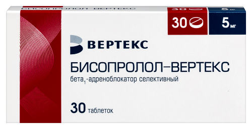 Купить Бисопролол-вертекс 5 мг 30 шт. таблетки, покрытые пленочной оболочкой цена