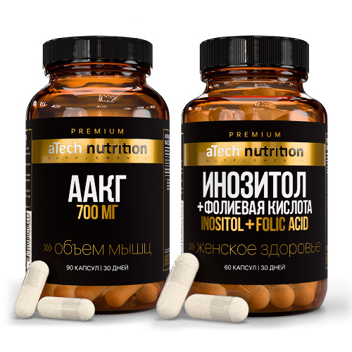 Набор Atech nutrition premium инозитол+фолиевая кислота №60 капс + Atech nutrition premium аргинин альфа-кетоглутарат №90 табл