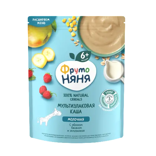 ФРУТОНЯНЯ КАША МОЛОЧНАЯ ИЗ ЗЛАКОВ С ЯБЛОКОМ БАНАНОМ И ЗЕМЛЯНИКОЙ 200,0