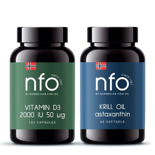 Набор NFO Витамин D 2000 МЕ 100 капс.+ОМЕГА-3 масло криля 60 капс