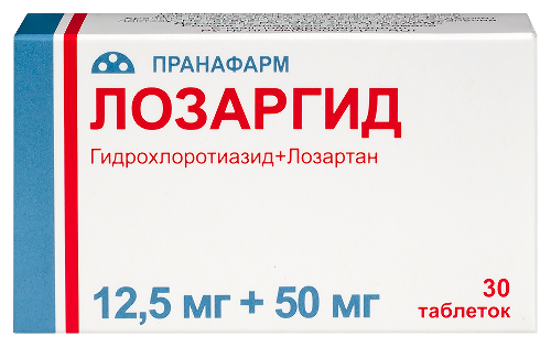 Лозаргид 12,5 мг+50 мг 30 шт. таблетки, покрытые пленочной оболочкой