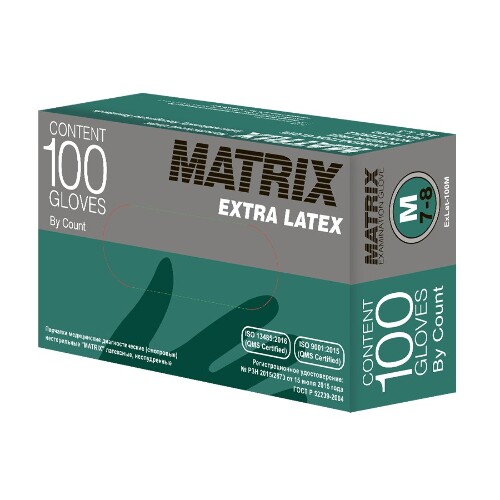 Перчатки смотровые matrix extra latex латексные нестерильные неопудренные текстурированные m 50 пар