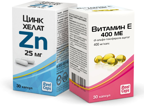 ВИТАМИН Е 400 МЕ N30 КАПС ПО 570МГ /РЕАЛКАПС/+ ЦИНК ХЕЛАТ ZN 25МГ N30 КАПС ПО 326МГ со скидкой 10%
