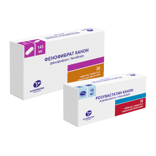 Набор Розувастатин Канон 10 мг 28 шт + Фенофибрат Канон 145 мг 30 шт со скидкой