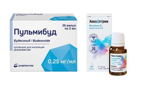 НАБОР ПУЛЬМИБУД 0,00025/МЛ 2МЛ N20 АМП СУСП Д/ИН + АКВАДЕТРИМ 15000МЕ/МЛ 15МЛ КАПЛИ закажи со скидкой