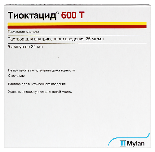 Тиоктацид 600Т 25 мг/мл раствор для внутривенного введения 24 мл ампулы 5 шт.