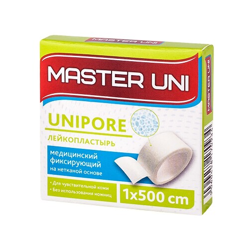 Купить ЛЕЙКОПЛАСТЫРЬ MASTER UNI МЕДИЦИНСКИЙ ФИКСИРУЮЩИЙ НА НЕТКАНОЙ ОСНОВЕ 1X500СМ цена