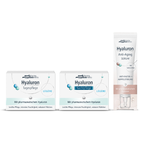 Набор MEDIPHARMA COSMETICS HYALURON: КРЕМ ДЛЯ ЛИЦА ДНЕВНОЙ + НОЧНОЙ + СЫВОРОТКА ДЛЯ ЛИЦА УПРУГОСТЬ по специальной цене