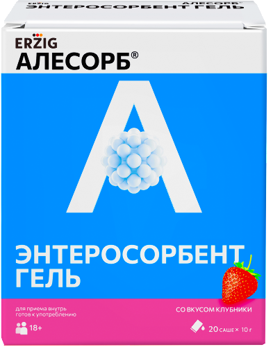 Erzig энтеросорбент гель алесорб со вкусом клубники 20 шт. гель пакет-саше массой 10 гр г