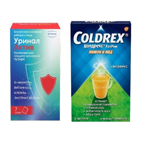 Набор для здоровья Уринал Актив саше №7 и Колдрекс Хотрем мед/лимон №5 ...