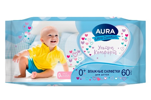 Aura влажные салфетки для детей 60 шт