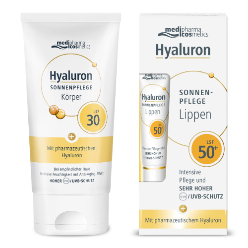 Набор MEDIPHARMA COSMETICS HYALURON: КРЕМ ДЛЯ ТЕЛА СОЛНЦЕЗАЩИТНЫЙ SPF30 150МЛ + КРЕМ ДЛЯ ГУБ СОЛНЦЕЗАЩИТНЫЙ SPF50+ 7МЛ 