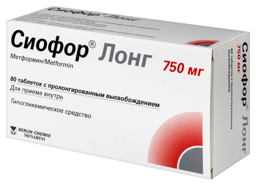Сиофор лонг 750 мг 60 шт. таблетки с пролонгированным высвобождением