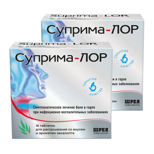 Набор при боли в горле Суприма-ЛОР эвкалипт таблетки для рассасывания 16 шт  x2 со скидкой