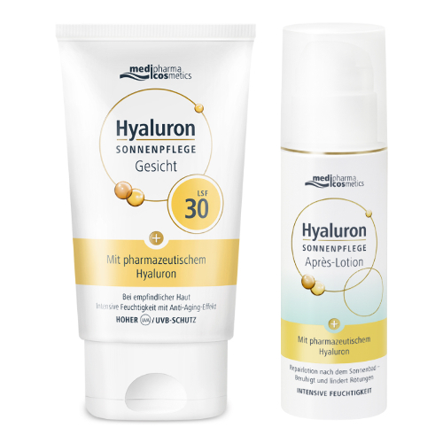 Набор MEDIPHARMA COSMETICS HYALURON: КРЕМ ДЛЯ ЛИЦА СОЛНЦЕЗАЩИТНЫЙ SPF30 50МЛ + ЛОСЬОН ПОСЛЕ ЗАГАРА 150МЛ