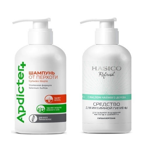 Набор из 2х средств HASICO: Шампунь от перхоти + СРЕДСТВО ДЛЯ ИНТИМНОЙ ГИГИЕНЫ С МАСЛОМ ЧАЙНОГО ДЕРЕВА