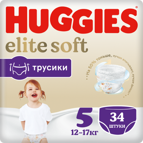 Купить HUGGIES ТРУСИКИ-ПОДГУЗНИКИ ELITE SOFT РАЗМЕР 5 12-17КГ N34 цена