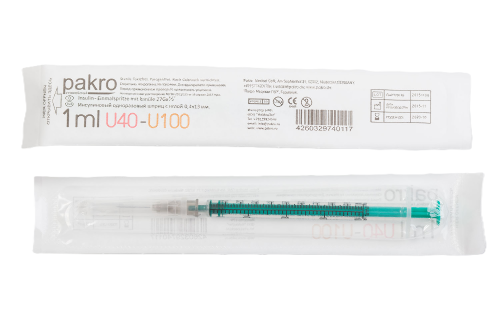 Шприц инсулиновый 3-х компонентный c иглой 0,3x13 1 мл 20 шт. u-100 pakromedical
