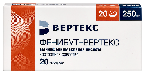 Фенибут-вертекс 250 мг 20 шт. блистер таблетки