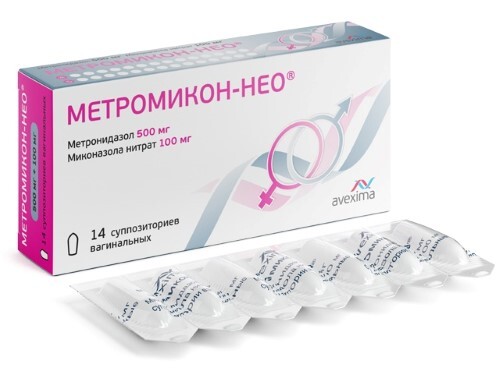 Метромикон-нео 500 мг + 100 мг 14 шт. суппозитории вагинальные