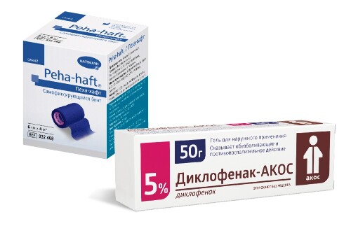 Набор Диклофенак-АКОС гель 5% 50 г + Бинт эластичный для фиксации повязок peha-haft/синий HARTMANN со скидкой