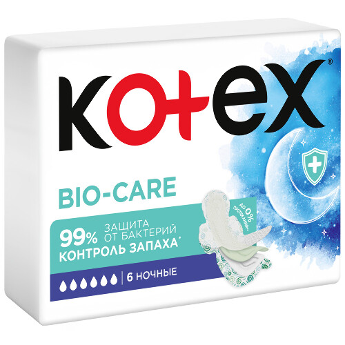 Kotex прокладки с антибактериальным слоем внутри ночные bio-care 6 шт.