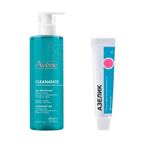 Набор AVENE КЛИНАНС ГЕЛЬ ОЧИЩАЮЩИЙ 400МЛ + АЗЕЛИК 15% 15,0 ГЕЛЬ Д/НАРУЖ ПРИМ