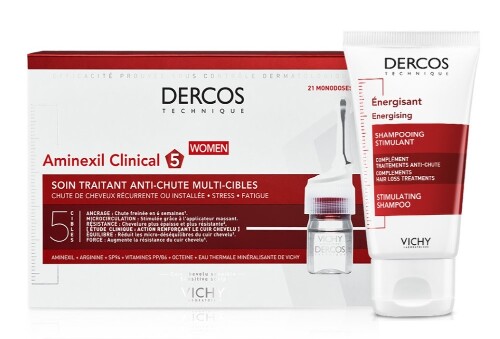Набор dercos technique/aminexil intensive 5 средство против выпадения волос для женщин 21x6 мл+шампунь против выпадения волос energy+ 50 мл/