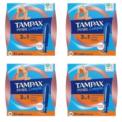 Набор из 4х Tampax тампоны compak pearl super plus с аппликатором 16 шт со скидкой