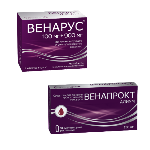 Набор Комплексное лечение геморроя Венарус 0,1+0,9 N60 табл + Венапрокт алиум 0,25 N10 супп рект