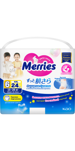 Merries трусики-подгузники для детей размер xxl 15-28 кг 24 шт.