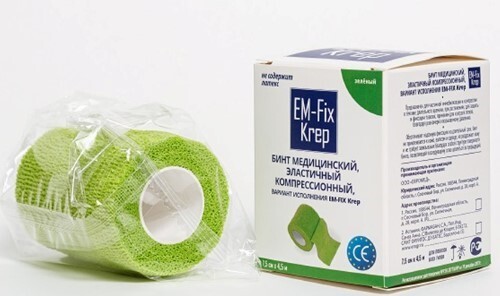 Купить Бинт медицинский эластичный компрессионный самофиксирующийся em-fix krep 7,5 смх4,5 м/зеленый цена