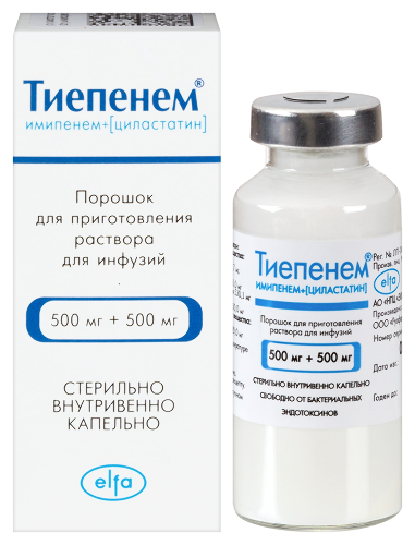 Купить Тиепенем 500 мг + 500 мг порошок для приготовления раствора флакон 1 шт. цена