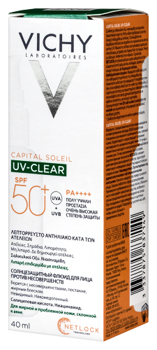 Vichy capital soleil флюид солнцезащитный для лица против несовершенств uv-clear spf50+ 40 мл