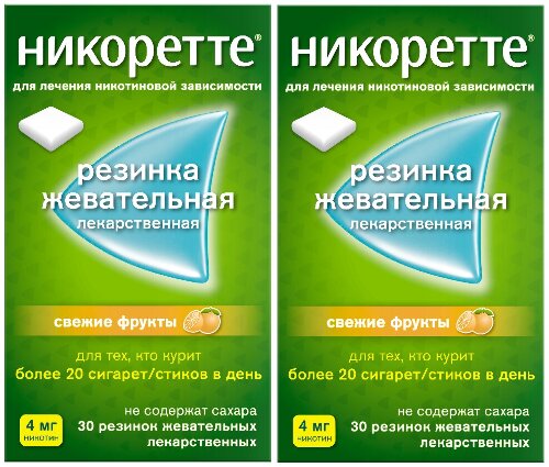 Набор Никоретте® жеват. резинка Свежие фрукты 4 мг, №30 х 2