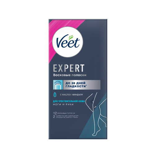 Veet expert восковые полоски для чувствительной кожи 12 шт.