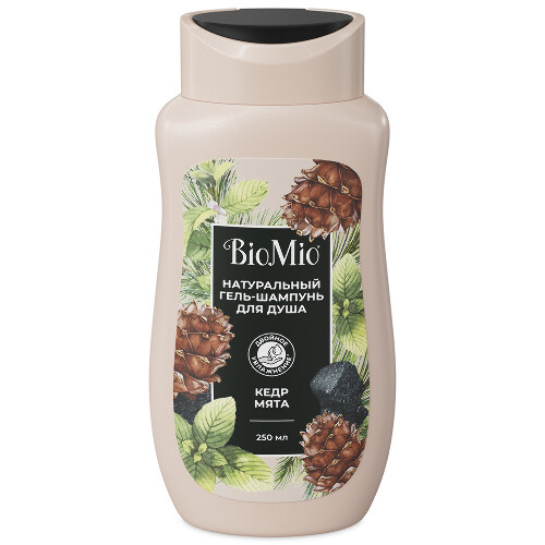 Bio shower body&hair gel 2-in-1 гель-шампунь для душа натуральный с эфирными маслами мяты и кедра для мужчин 250 мл