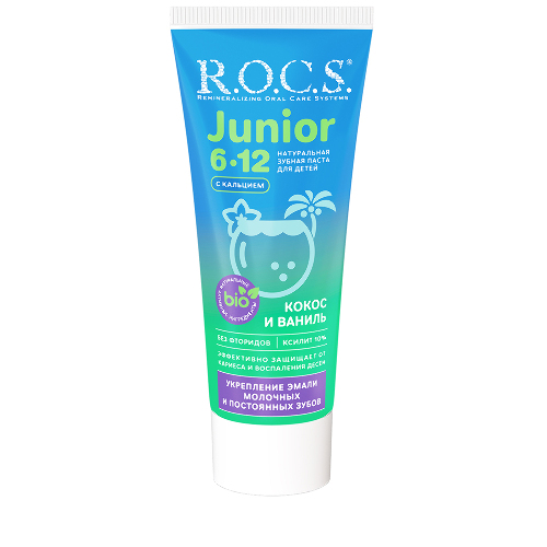 Rocs зубная паста junior кокос и ваниль для детей 74 гр