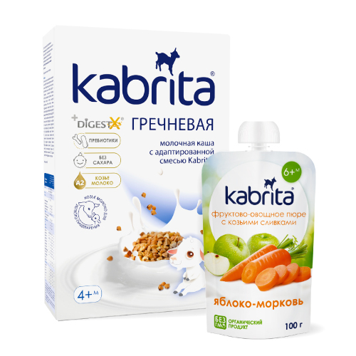 Набор KABRITA каша гречневая 180,0 + KABRITA пюре фруктовое-овощное с козьими сливками Яблоко-морковь