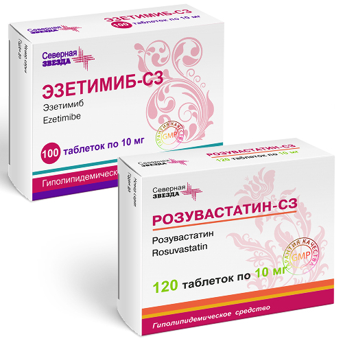 Набор из 1 уп ЭЗЕТИМИБ-СЗ 0,01 N100 ТАБЛ + 1 уп РОЗУВАСТАТИН-СЗ 0,01 N 120 ТАБЛ П/ПЛЕН/ОБОЛОЧ по спец.цене