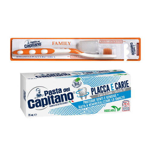 Набор PASTA DEL CAPITANO: з/паста п/налета и кариеса 75мл + з/щетка family medium - по выгодной цене!