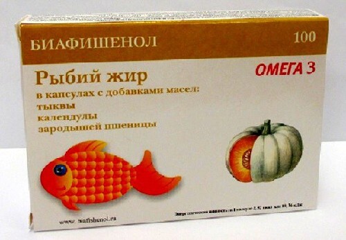 Купить РЫБИЙ ЖИР БИАФИШЕНОЛ С МАСЛ ТЫКВЫ/КАЛЕНД/ЗАР ПШЕН N100 КАПС цена