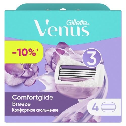 Venus comfortglide breeze сменные кассеты для безопасных бритв 4 шт./с гелевыми подушечками