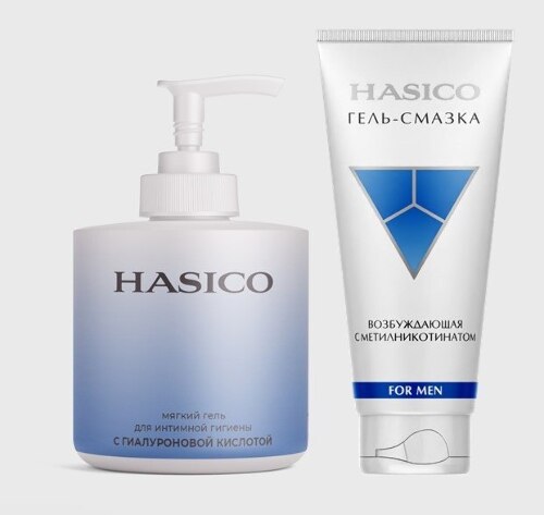 Набор из 2х средств HASICO: гель для интимной гигиены с гиалуроновой кислотой + ГЕЛЬ-СМАЗКА Д/МУЖЧИН 100МЛ