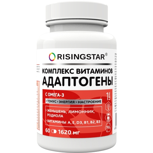 Купить Risingstar комплекс витаминов и адаптогенов с омега-3 60 шт. капсулы массой 1620 мг цена