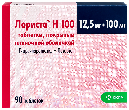 Лориста н 100 12,5 мг + 100 мг 90 шт. таблетки, покрытые пленочной оболочкой