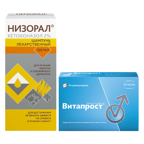 Набор Низорал шампунь 120мл + Витапрост суп. №10 со скидкой